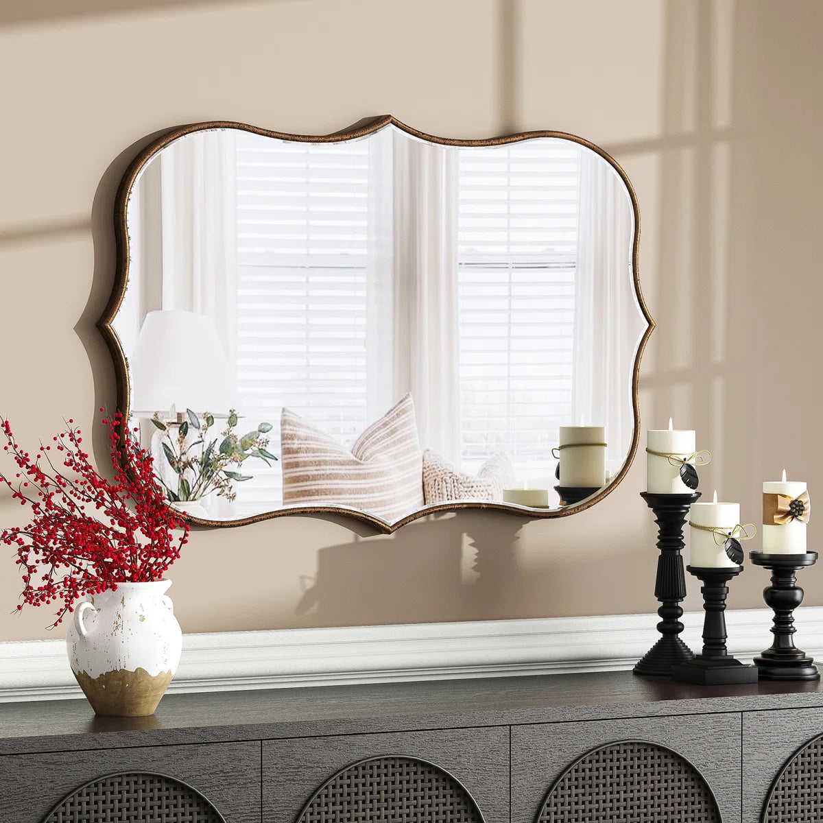 Euri Vintage Decorative Wall Mirror with Wood Framed