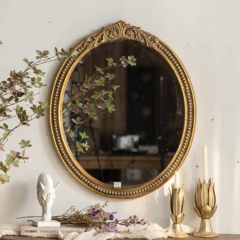 31"H Oval Wall-Mounted Distressed Decorative Mirror with Classical Border