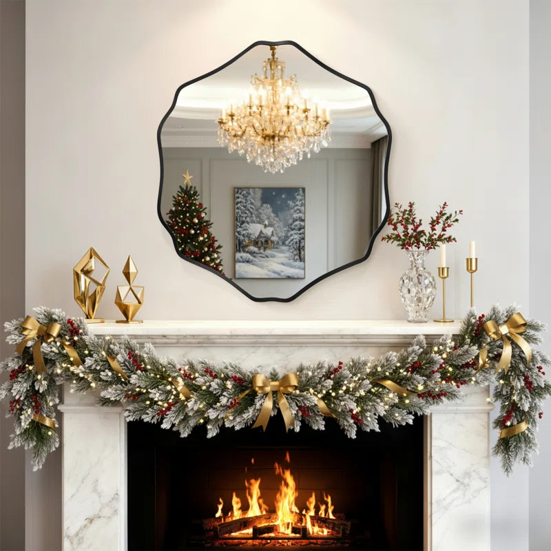 Scalloped Octagon Wall Mirror, Wavy Edge Decorative Vanity Mirror with Metal Frame for Bathroom, Bedroom, Entryway