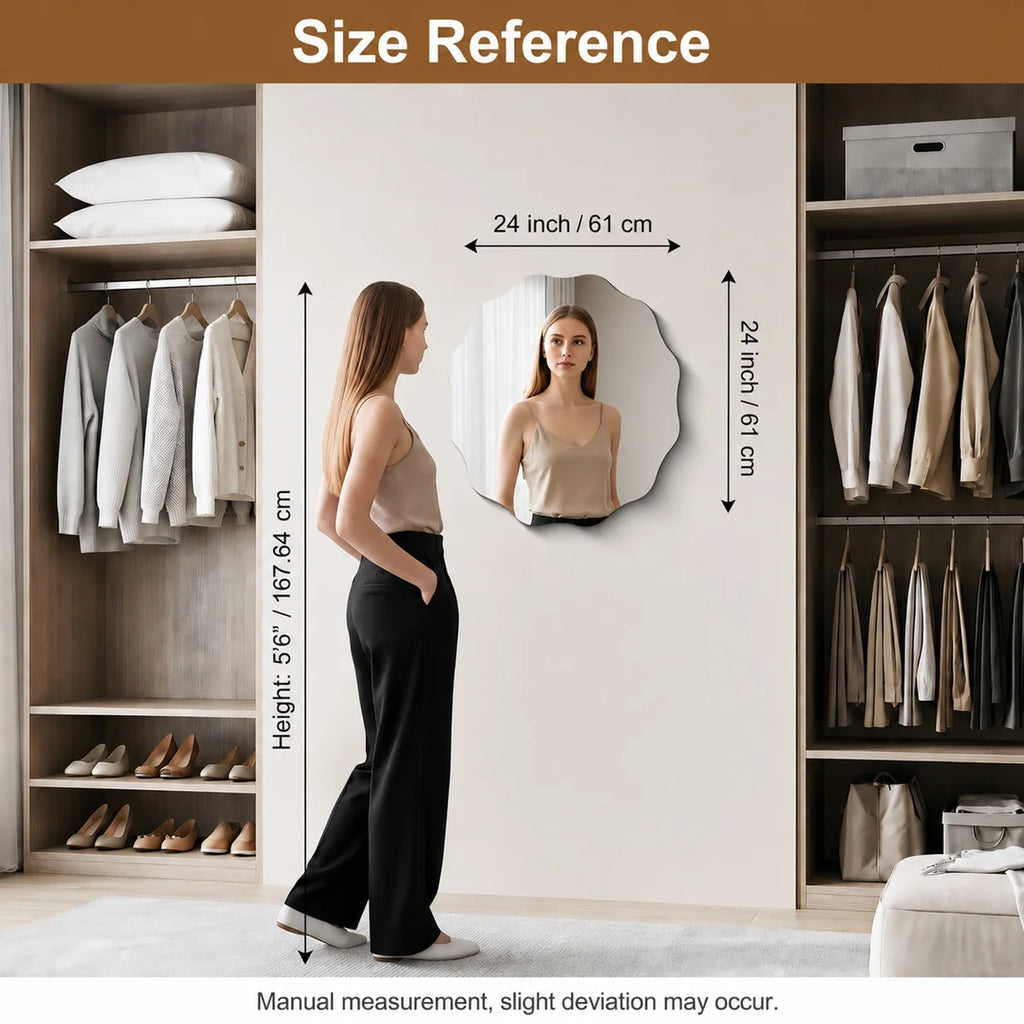 Ebern Designs Frameless Wavy Round Mirror, 24'' Scalloped Circle Wall Mirror