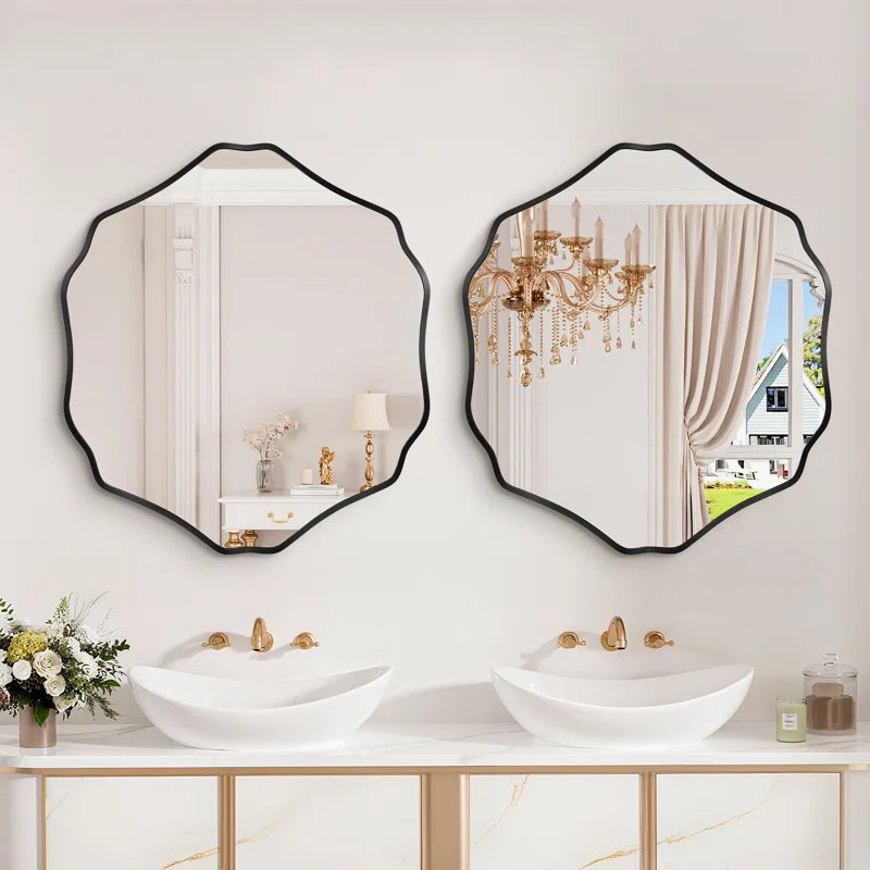 Scalloped Octagon Wall Mirror, Wavy Edge Decorative Vanity Mirror with Metal Frame for Bathroom, Bedroom, Entryway