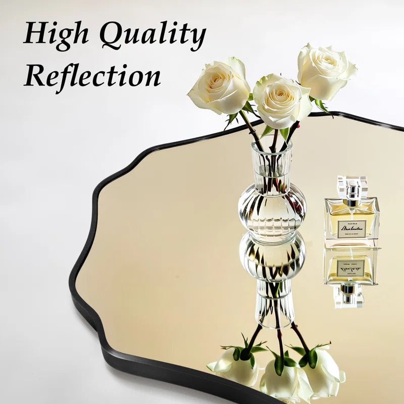 Scalloped Octagon Wall Mirror, Wavy Edge Decorative Vanity Mirror with Metal Frame for Bathroom, Bedroom, Entryway