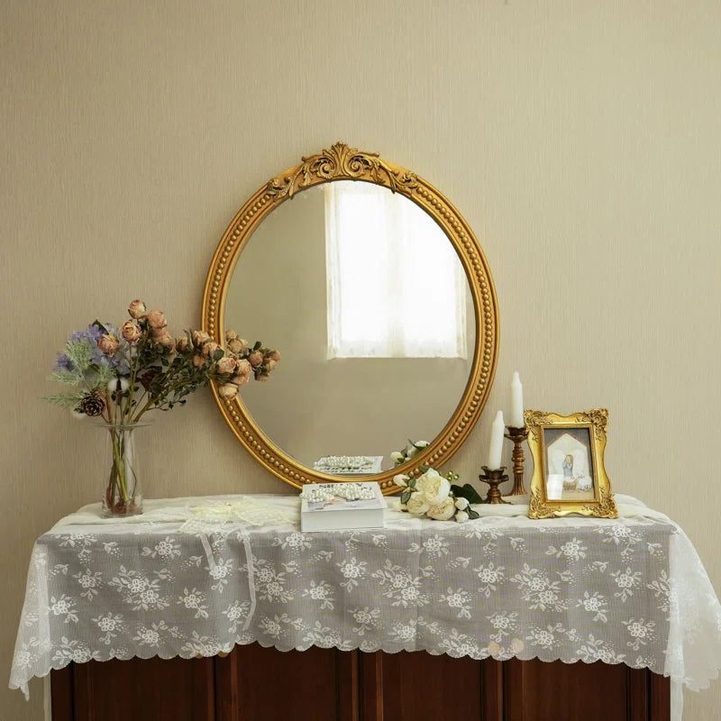 31"H Oval Wall-Mounted Distressed Decorative Mirror with Classical Border