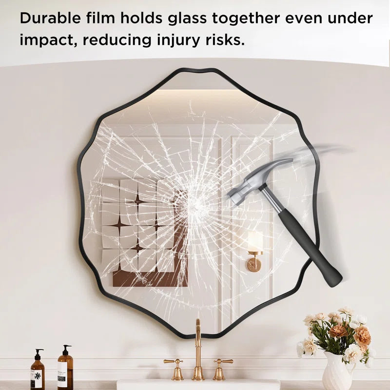Scalloped Octagon Wall Mirror, Wavy Edge Decorative Vanity Mirror with Metal Frame for Bathroom, Bedroom, Entryway