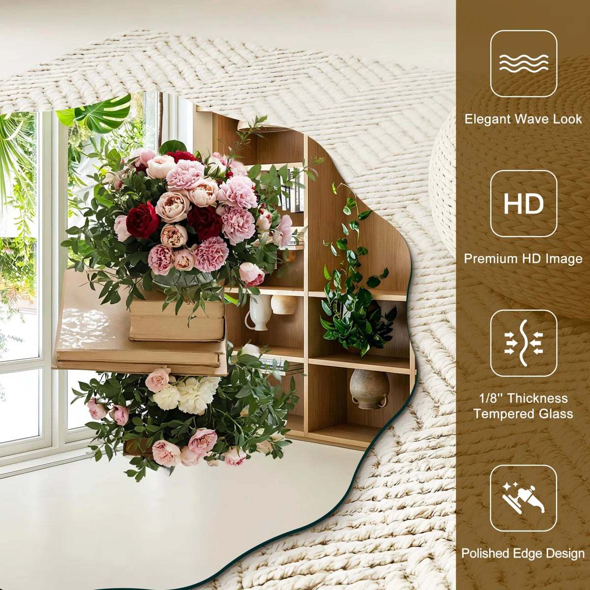 Ebern Designs Frameless Wavy Round Mirror, 24'' Scalloped Circle Wall Mirror