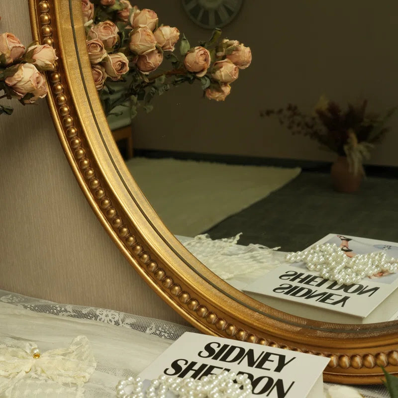31"H Oval Wall-Mounted Distressed Decorative Mirror with Classical Border