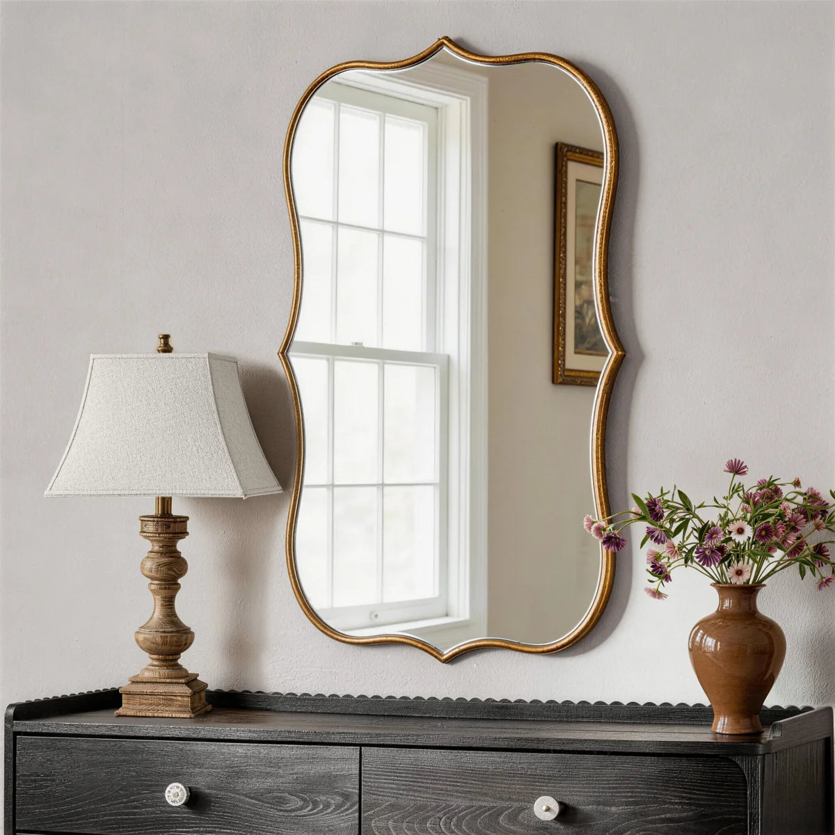 Euri Vintage Decorative Wall Mirror with Wood Framed