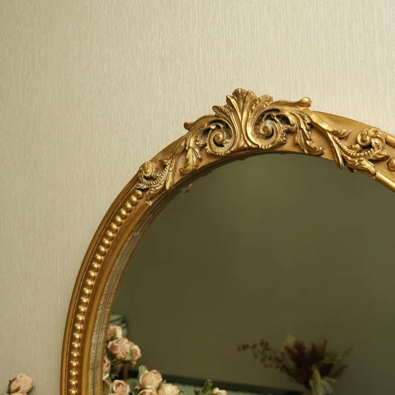 31"H Oval Wall-Mounted Distressed Decorative Mirror with Classical Border