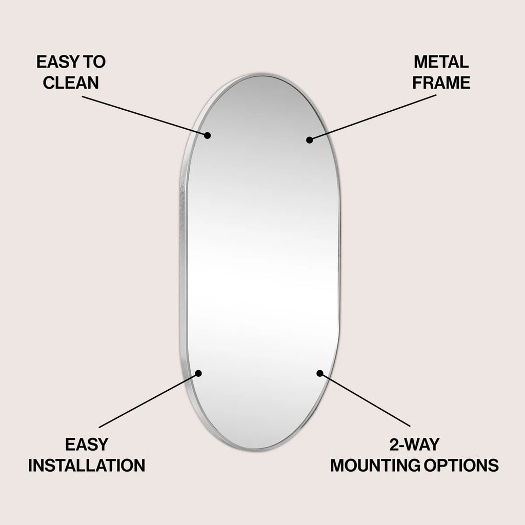 Milly 24 in. W x 36 in. H Medium Oval Metal Framed Wall Mirror, Bathroom Vanity Mirror Vertical/Horizontal, Nickel