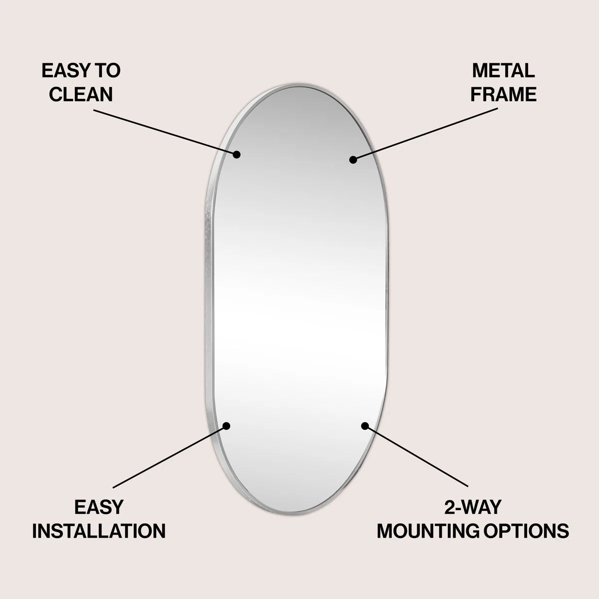 Milly 24 in. W x 36 in. H Medium Oval Metal Framed Wall Mirror, Bathroom Vanity Mirror Vertical/Horizontal, Nickel